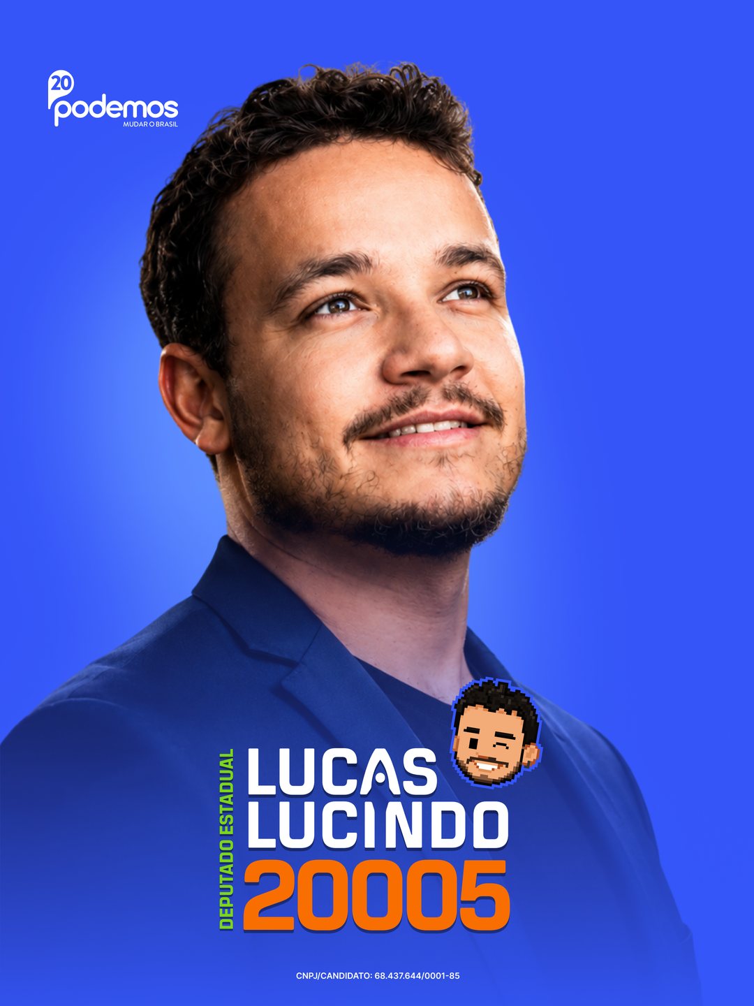 Santinho de Lucas Lucindo, candidato a Deputado Estadual pelo Podemos
